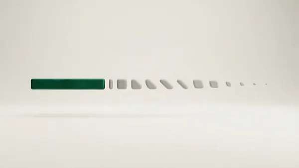 A short solid green clay bar followed by grey pieces that get smaller and further apart until they fade out