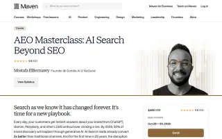 AEO Masterclass: AI Search Beyond SEO landing page on maven.com, captured 19 Sep 2026