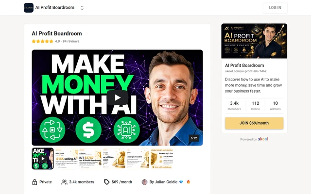 AI Profit Boardroom landing page on skool.com, captured 19 Sep 2026