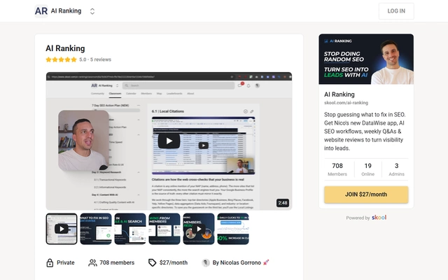 AI Ranking landing page on skool.com, captured 19 Sep 2026