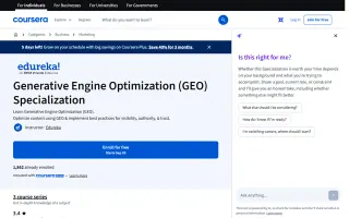 Generative Engine Optimization (GEO) Specialization landing page on coursera.org, captured 19 Sep 2026
