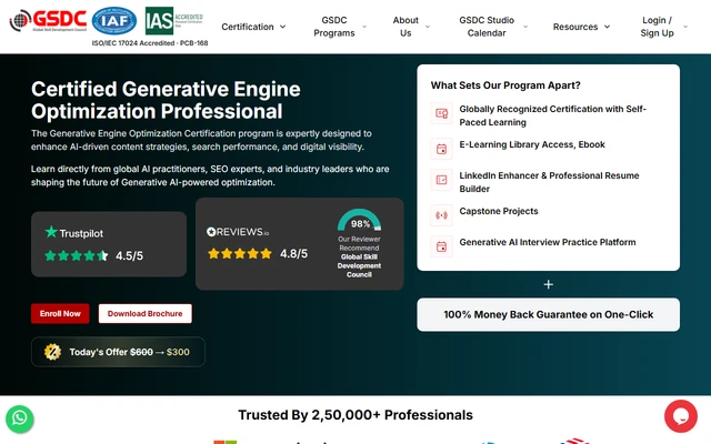 Certified Generative Engine Optimization Professional landing page on gsdcouncil.org, captured 19 Sep 2026