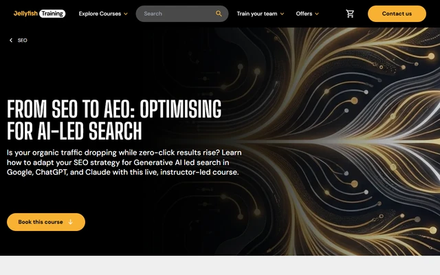 From SEO to AEO: Optimizing for AI-led Search landing page on jellyfish.com, captured 19 Sep 2026