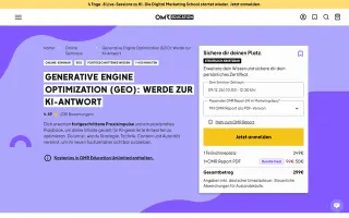 Generative Engine Optimization (GEO): Werde zur KI-Antwort landing page on education.omr.com, captured 19 Sep 2026