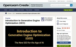 Introduction to Generative Engine Optimization (GEO) landing page on open.edu, captured 19 Sep 2026