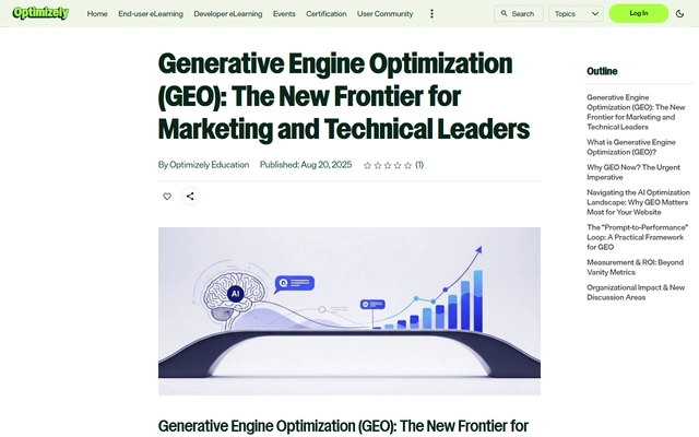 Generative Engine Optimization: The New Frontier in AI-Driven Content Discovery landing page on academy.optimizely.com, captured 19 Sep 2026