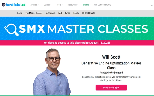 Generative Engine Optimization Master Class landing page on searchengineland.com, captured 19 Sep 2026