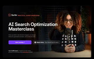 AI Search Optimization Masterclass landing page on surferseo.com, captured 19 Sep 2026